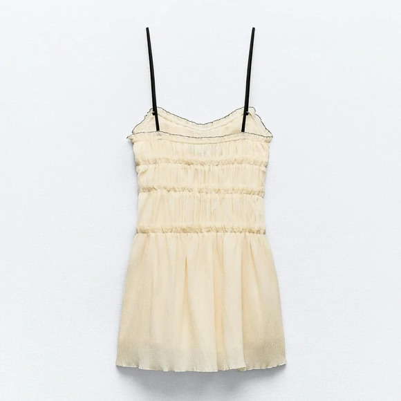 ZARA LITTLE BOW BLACK TEXTURED DRESS - Picture 13 of 16